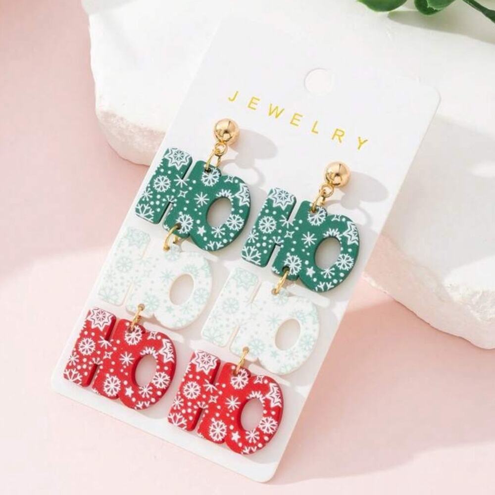 #47 Christmas SnowFlake Ho Ho Ho Dangle Earrings - Picture 2 of 7